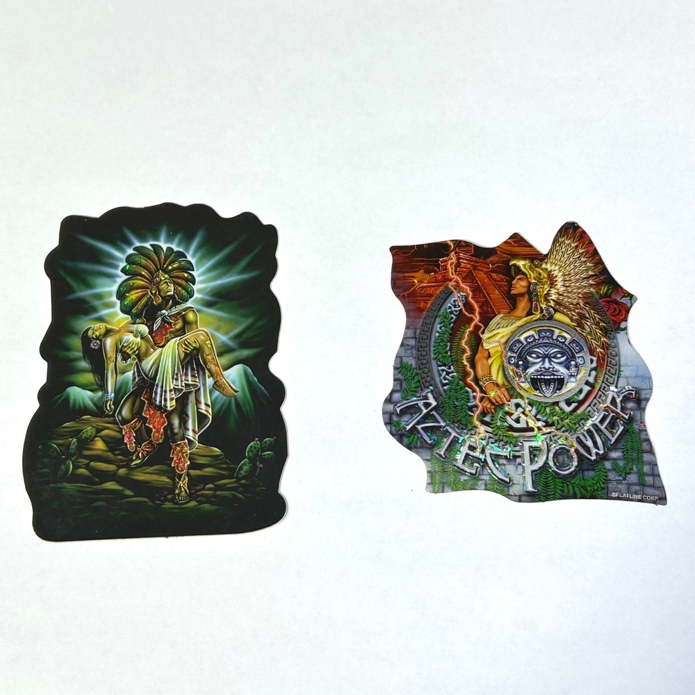 Vintage Aztec Power Holographic Stickers 2pc Set 90s Vending Machine Art Prism